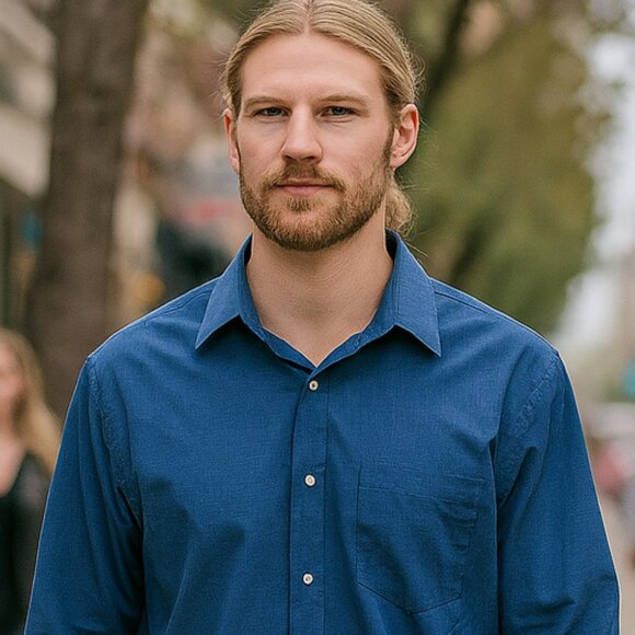 Stafford Blue Long Sleeve Pinstripe Shirt Neck 15.5 - Picture 8 of 8
